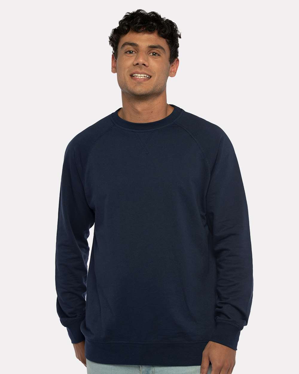 Unisex Laguna Raglan Crewneck Sweatshirt - OnModelFront - B26918652 - Midnight Navy