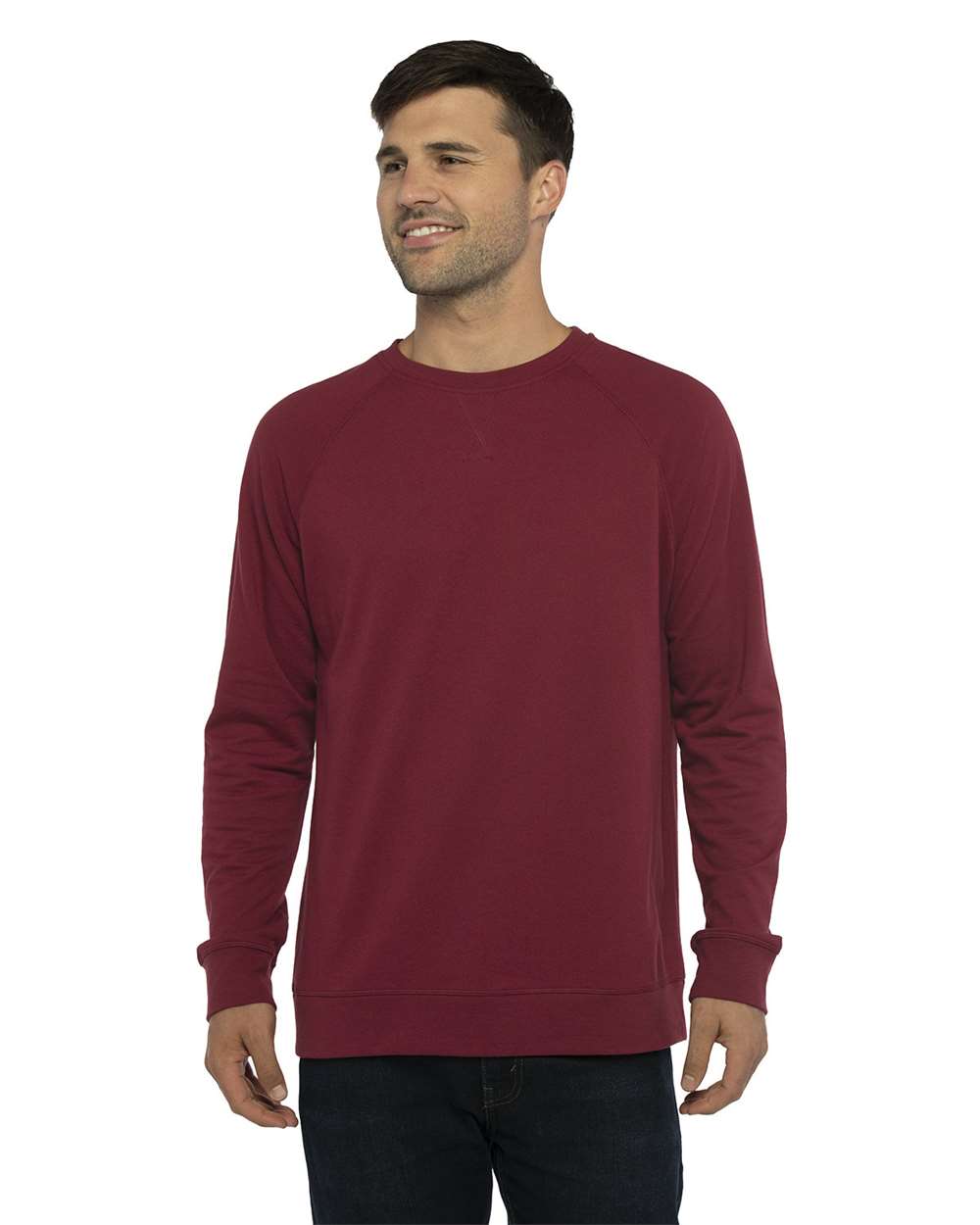 Unisex Laguna Raglan Crewneck Sweatshirt - OnModelFront - B26918712 - Cardinal