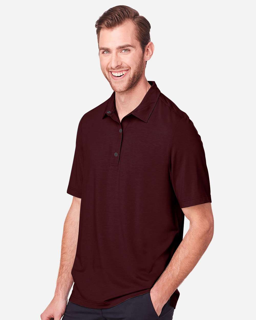 Men's JAQ Snap-Up Stretch Performance Polo - OnModelSide - B157D3533 - Burgundy