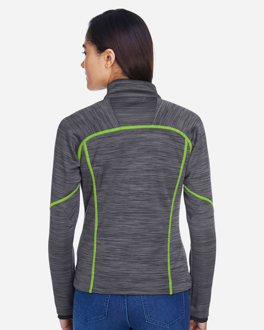 Women's Flux Mélange Bonded Fleece Jacket - OnModelBack - B245D3592 - Carbon/ Acid Green