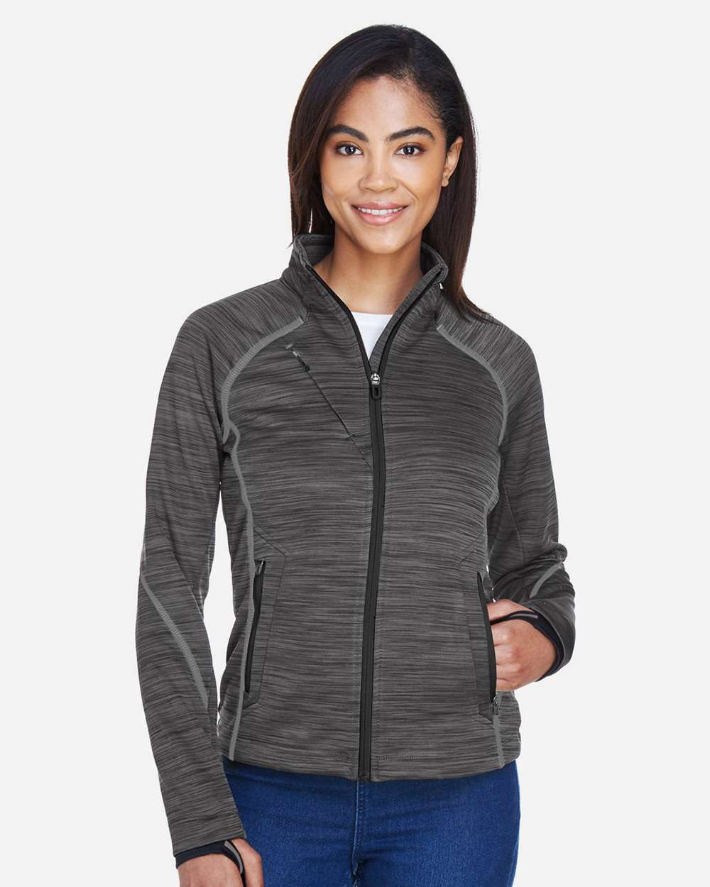 Women's Flux Mélange Bonded Fleece Jacket - OnModelFront - B245D3102 - Carbon/ Black