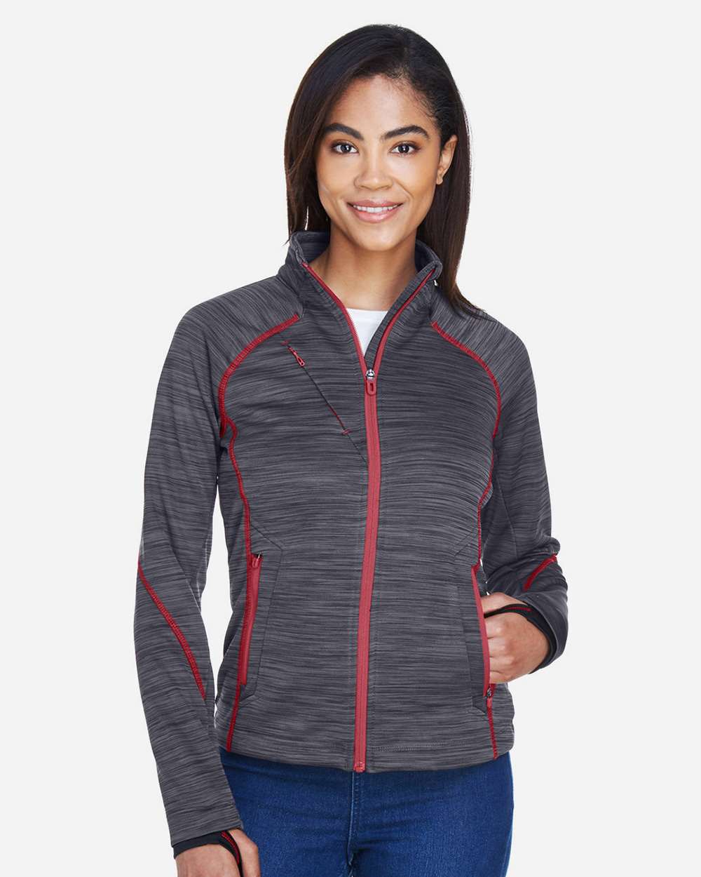 Women's Flux Mélange Bonded Fleece Jacket - OnModelFront - B245D3112 - Carbon/ Olympic Red
