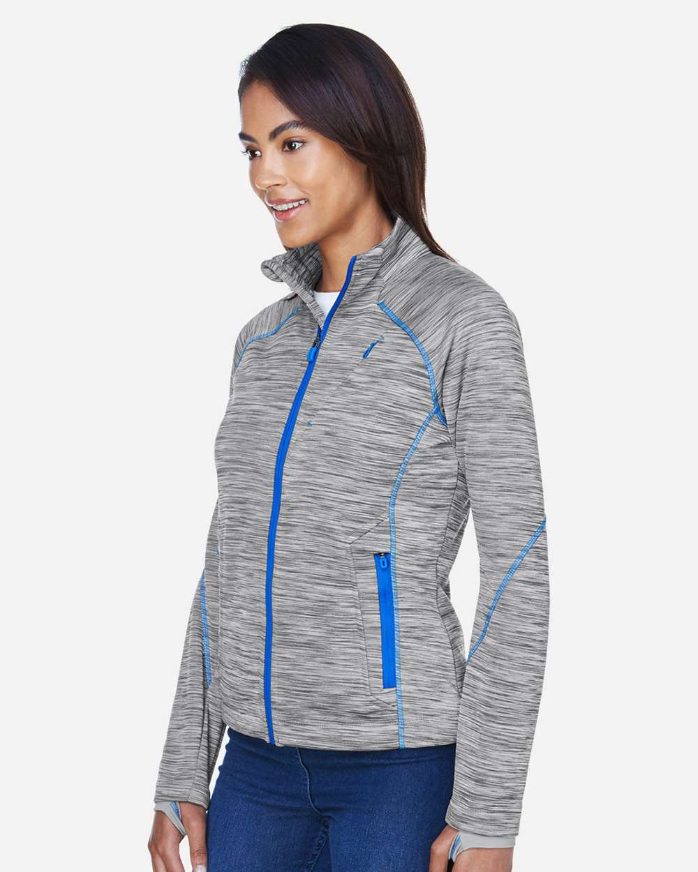Women's Flux Mélange Bonded Fleece Jacket - OnModelSide - B245D3022 - Platinum/ Olympic Blue