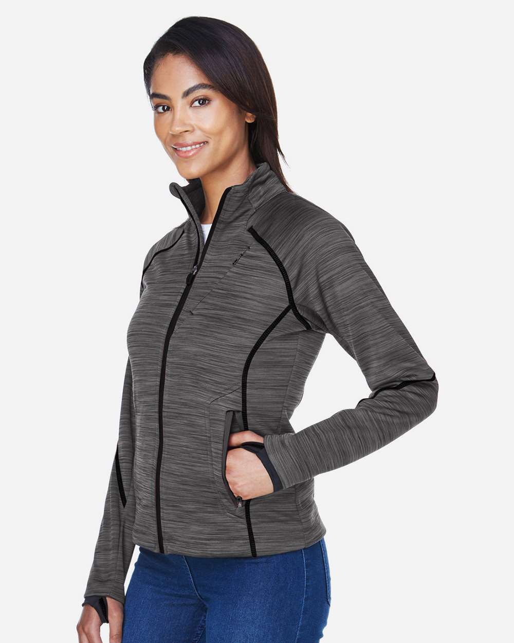 Women's Flux Mélange Bonded Fleece Jacket - OnModelSide - B245D3102 - Carbon/ Black