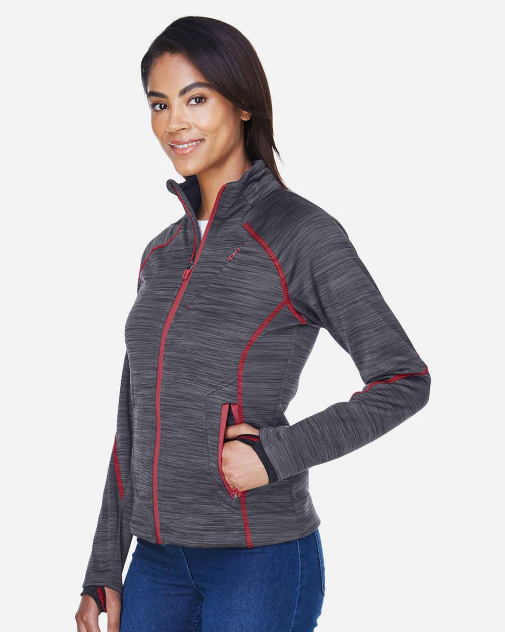 Women's Flux Mélange Bonded Fleece Jacket - OnModelSide - B245D3112 - Carbon/ Olympic Red