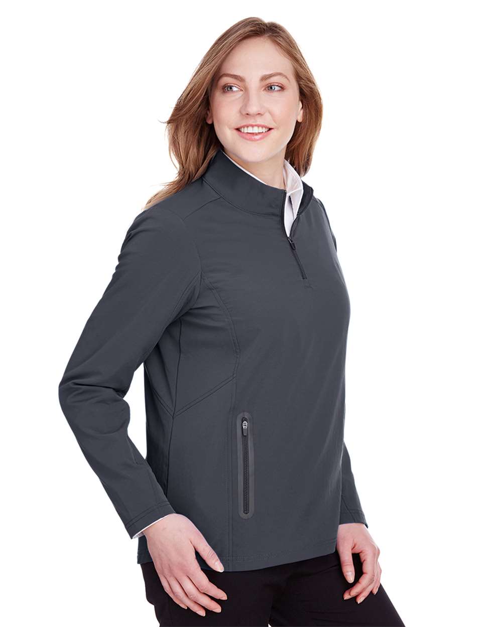 Women's Quest Stretch Quarter-Zip Pullover - OnModelSide - B173D3598 - Carbon/ Black