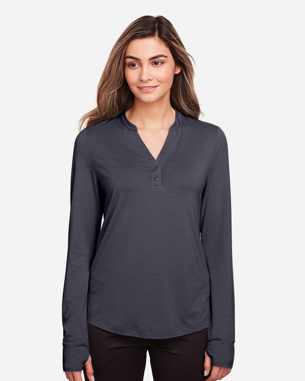 Women's JAQ Stretch Performance V-Neck Snap Pullover - OnModelFront - B171D3592 - Carbon