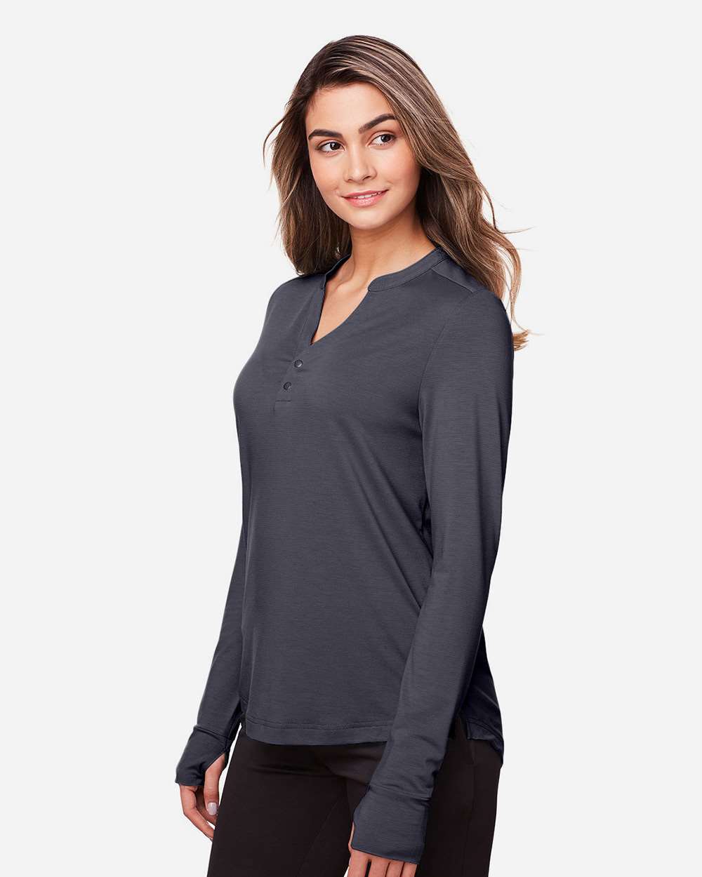 Women's JAQ Stretch Performance V-Neck Snap Pullover - OnModelSide - B171D3592 - Carbon