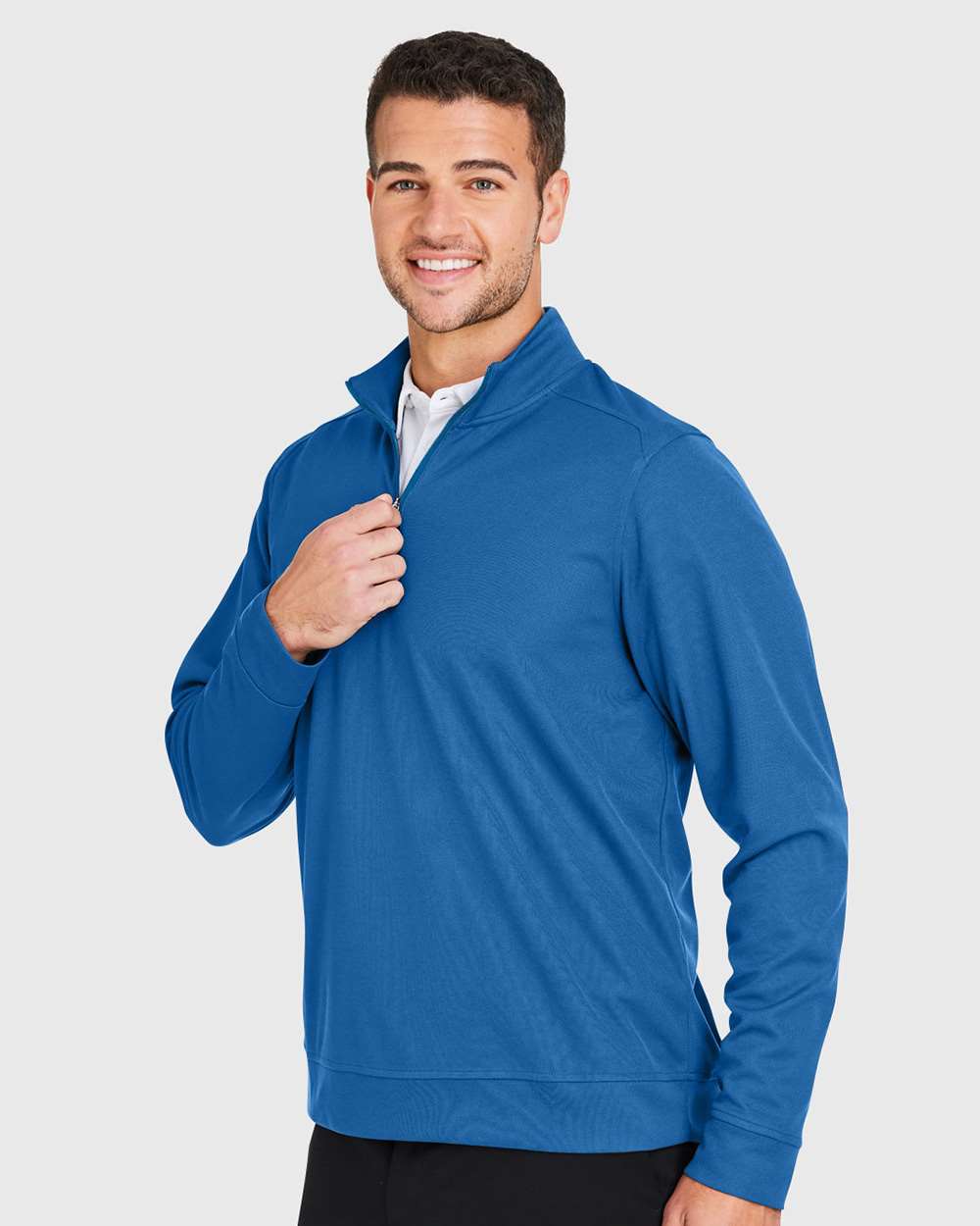 Men's Express Tech Performance Pique Quarter-Zip Pullover - OnModelSide - B176D3103 - Light Nautical Blue