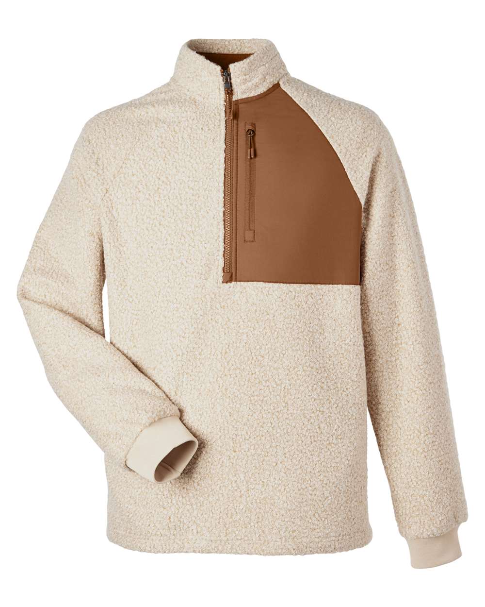 Men's Aura Sweater Fleece Quarter-Zip Pullover - Front - B199D3243 - Oatmeal Heather/ Teak