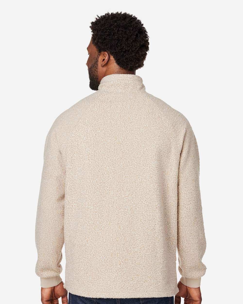 Men's Aura Sweater Fleece Quarter-Zip Pullover - OnModelBack - B199D3243 - Oatmeal Heather/ Teak
