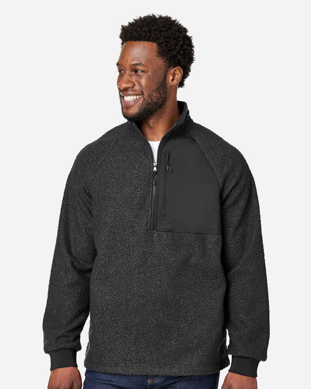 Men's Aura Sweater Fleece Quarter-Zip Pullover - OnModelFront - B199D3503 - Black/ Black