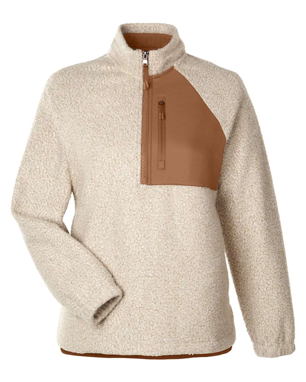 Women's Aura Sweater Fleece Quarter-Zip Pullover - Front - B200D3242 - Oatmeal Heather/ Teak