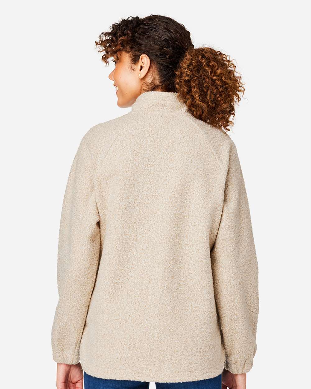 Women's Aura Sweater Fleece Quarter-Zip Pullover - OnModelBack - B200D3242 - Oatmeal Heather/ Teak