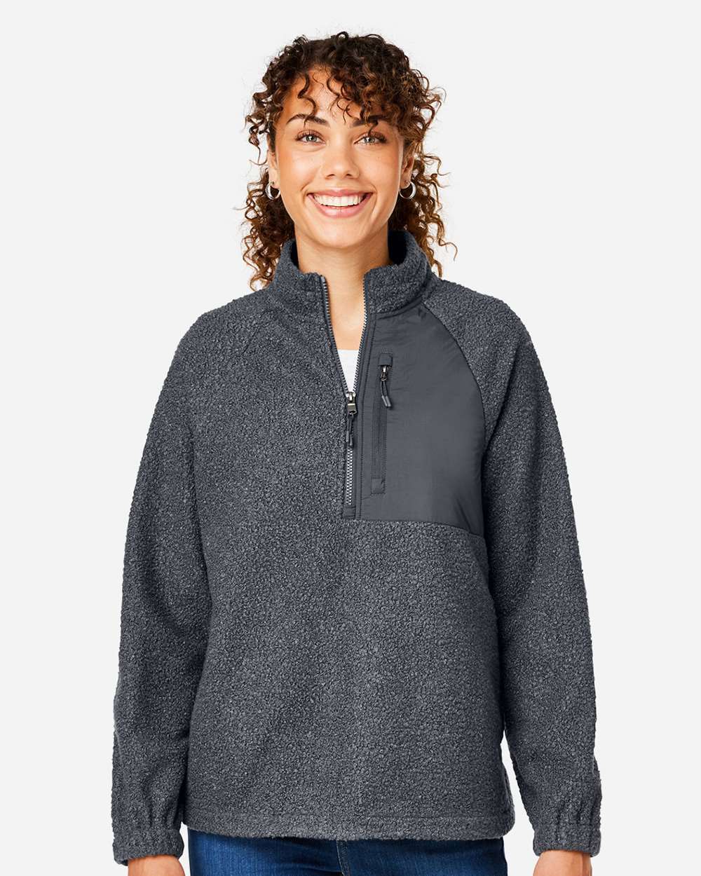 Women's Aura Sweater Fleece Quarter-Zip Pullover - OnModelFront - B200D3592 - Carbon/ Carbon
