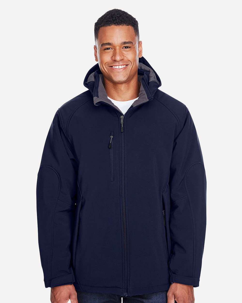 Men's Glacier Insulated Three-Layer Fleece Soft Shell Hood Jacket with Detachable Hood - OnModelFront - B138D3653 - Classic Navy