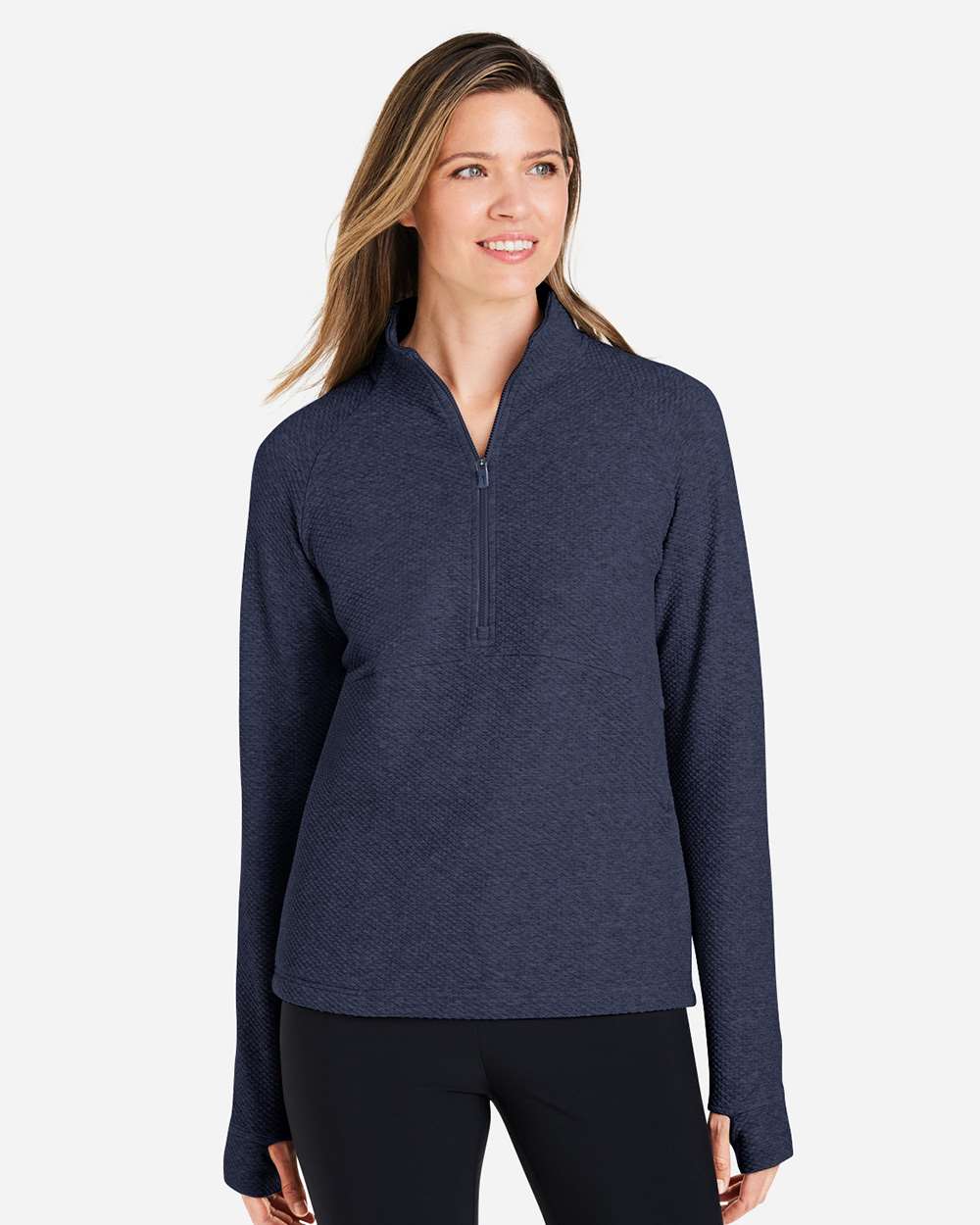 Women's Spirit Textured Quarter-Zip Pullover - OnModelFront - B208D3652 - Classic Navy Heather