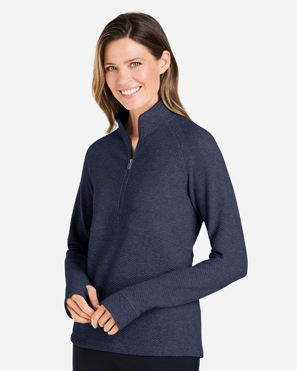 Women's Spirit Textured Quarter-Zip Pullover - OnModelSide - B208D3652 - Classic Navy Heather