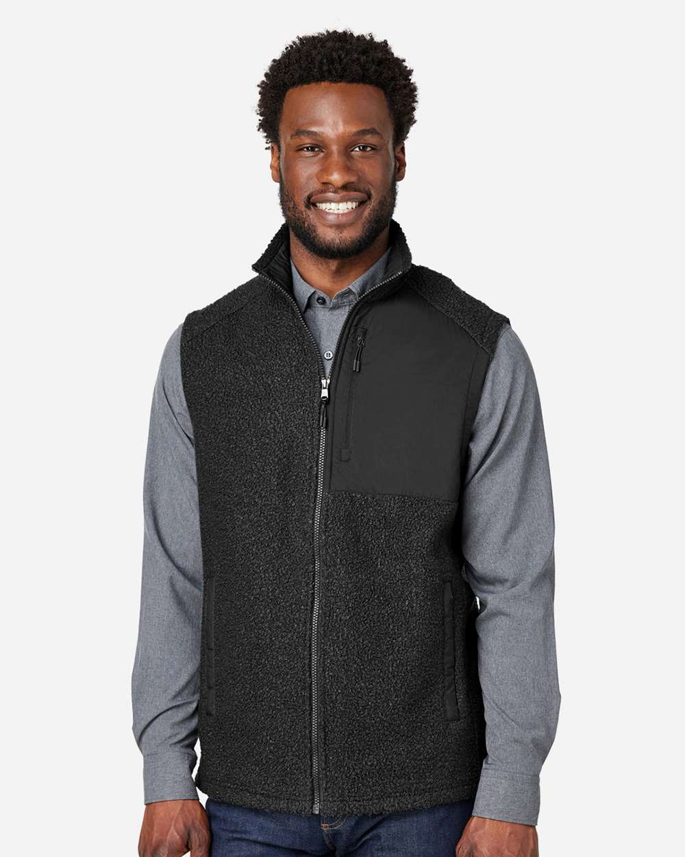 Men's Aura Sweater Fleece Vest - OnModelFront - B201D3503 - Black/ Black