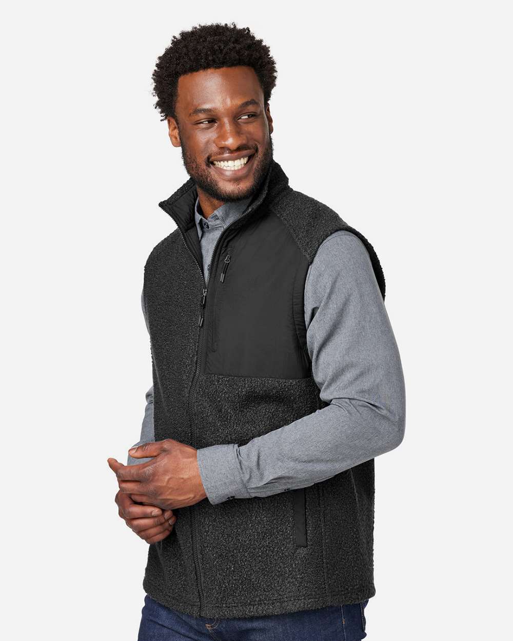 Men's Aura Sweater Fleece Vest - OnModelSide - B201D3503 - Black/ Black