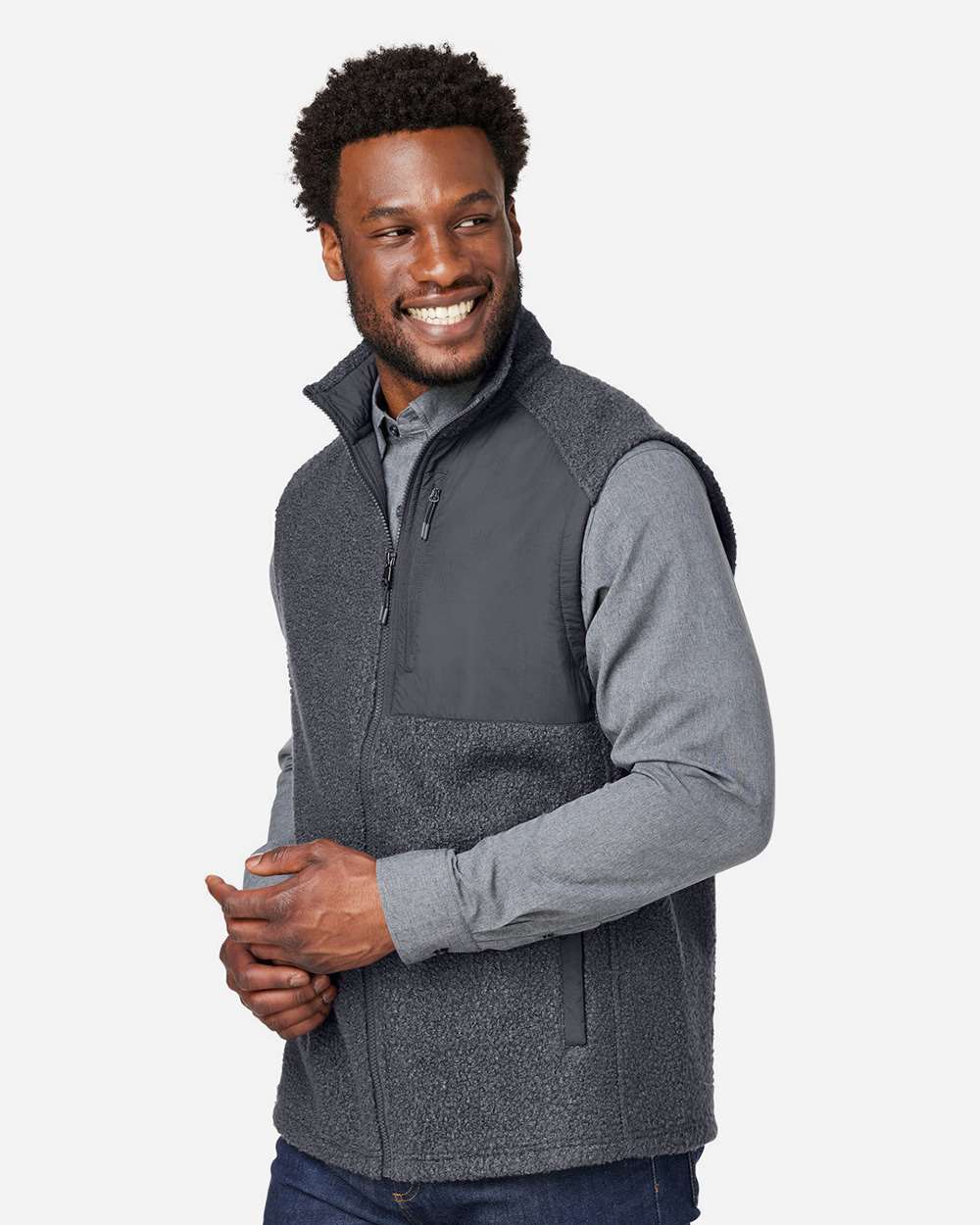 Men's Aura Sweater Fleece Vest - OnModelSide - B201D3593 - Carbon/ Carbon