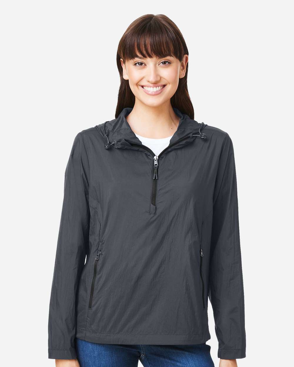 Women's Aura Lightweight Packable Anorak - OnModelFront - B214D3592 - Carbon/ Black