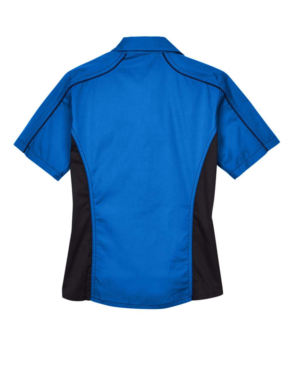 Women's Fuse Colorbloack Twill Short Sleeve Shirt - Back - B102D3752 - True Royal/ Black