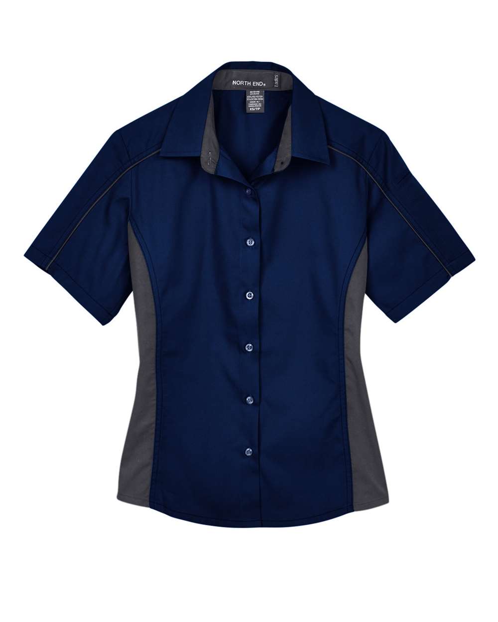 Women's Fuse Colorbloack Twill Short Sleeve Shirt - Front - B102D3652 - Classic Navy/ Carbon