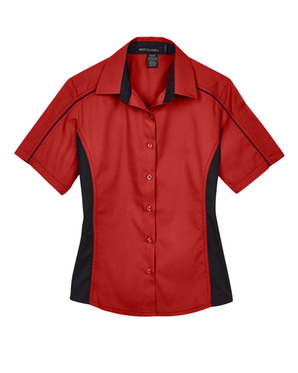 Women's Fuse Colorbloack Twill Short Sleeve Shirt - Front - B102D3702 - Classic Red/ Black