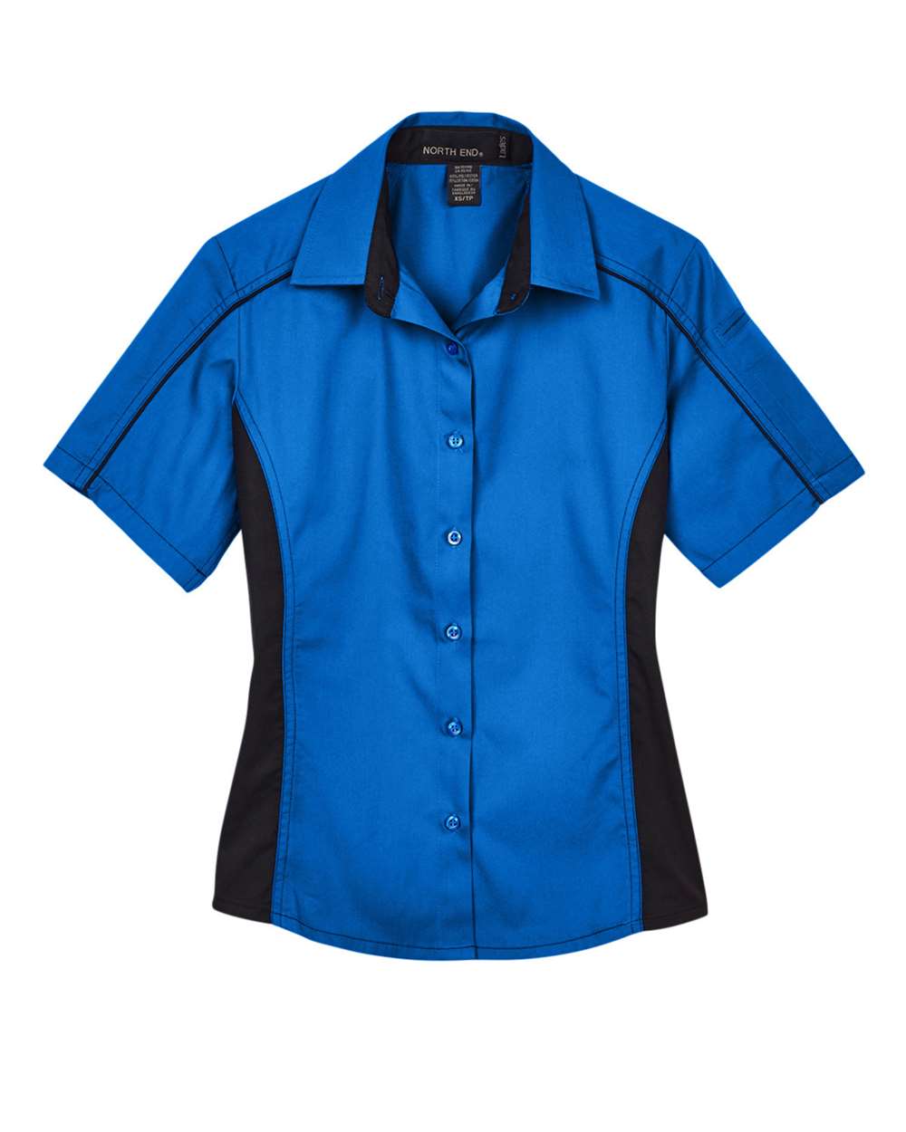 Women's Fuse Colorbloack Twill Short Sleeve Shirt - Front - B102D3752 - True Royal/ Black