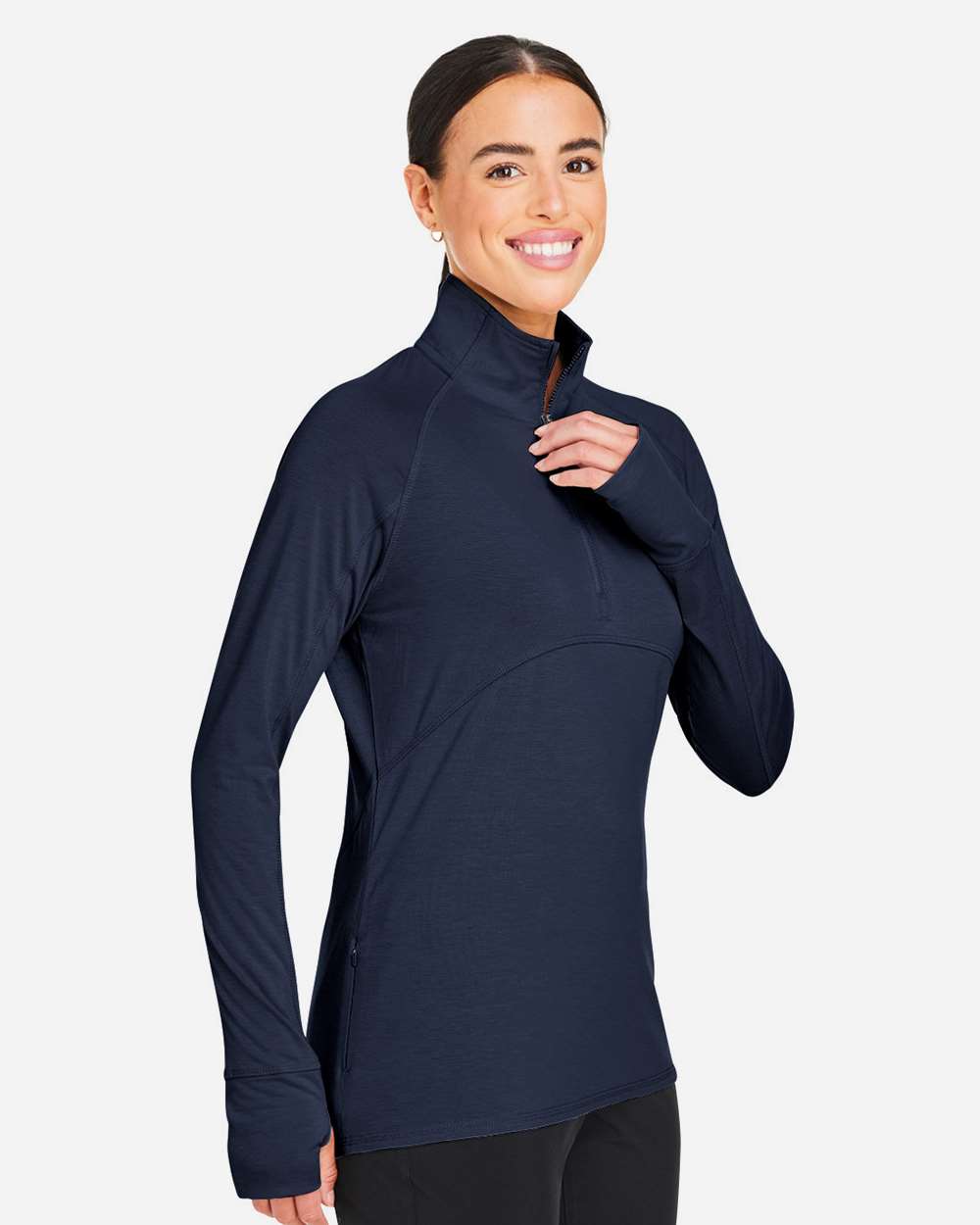 Women's Bandon Quarter-Zip Pullover - OnModelSide - B20946113 - Navy Blazer