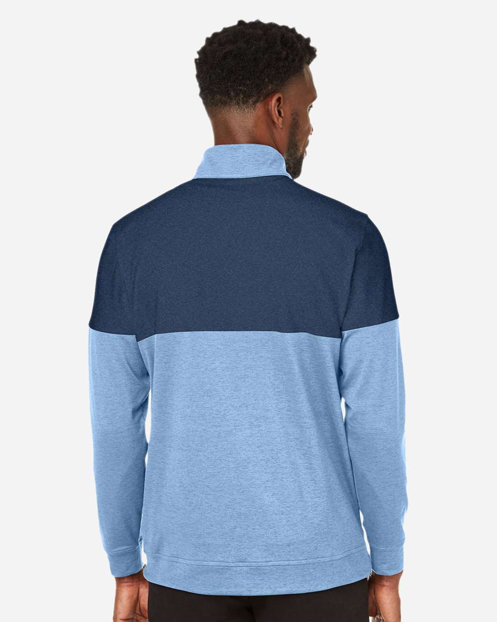 Men's Cloudspun Warm Up Quarter-Zip Pullover - OnModelBack - B17146253 - Blue Bell/ Dark Denim