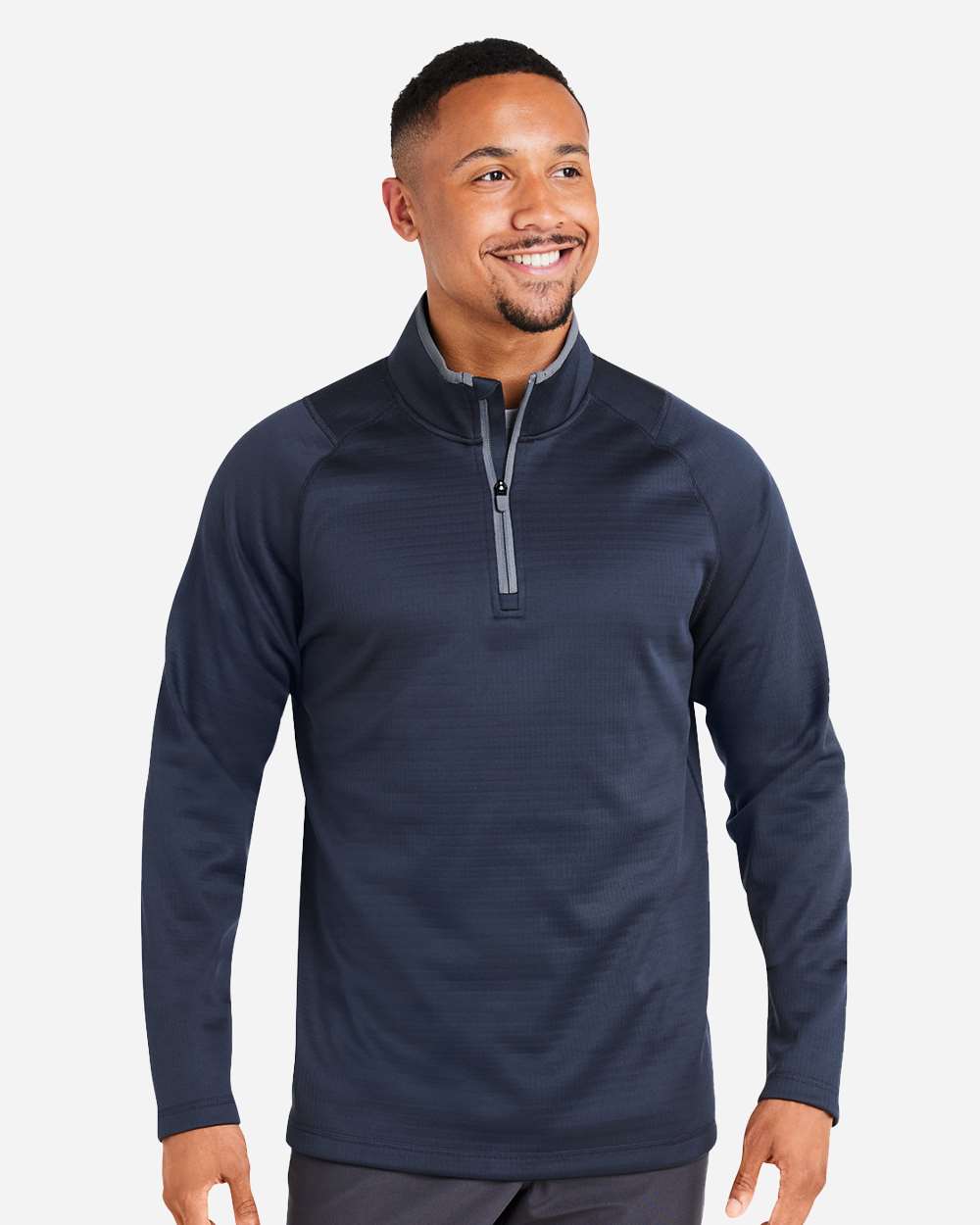 Men's Waffle Fleece Quarter-Zip Pullover - OnModelFront - B19646653 - Deep Navy