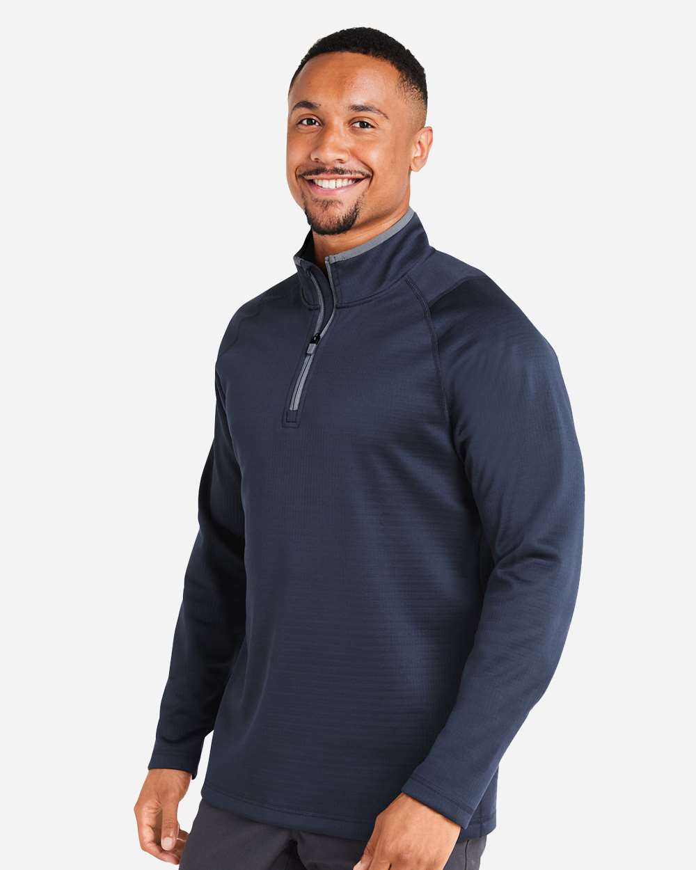 Men's Waffle Fleece Quarter-Zip Pullover - OnModelSide - B19646653 - Deep Navy