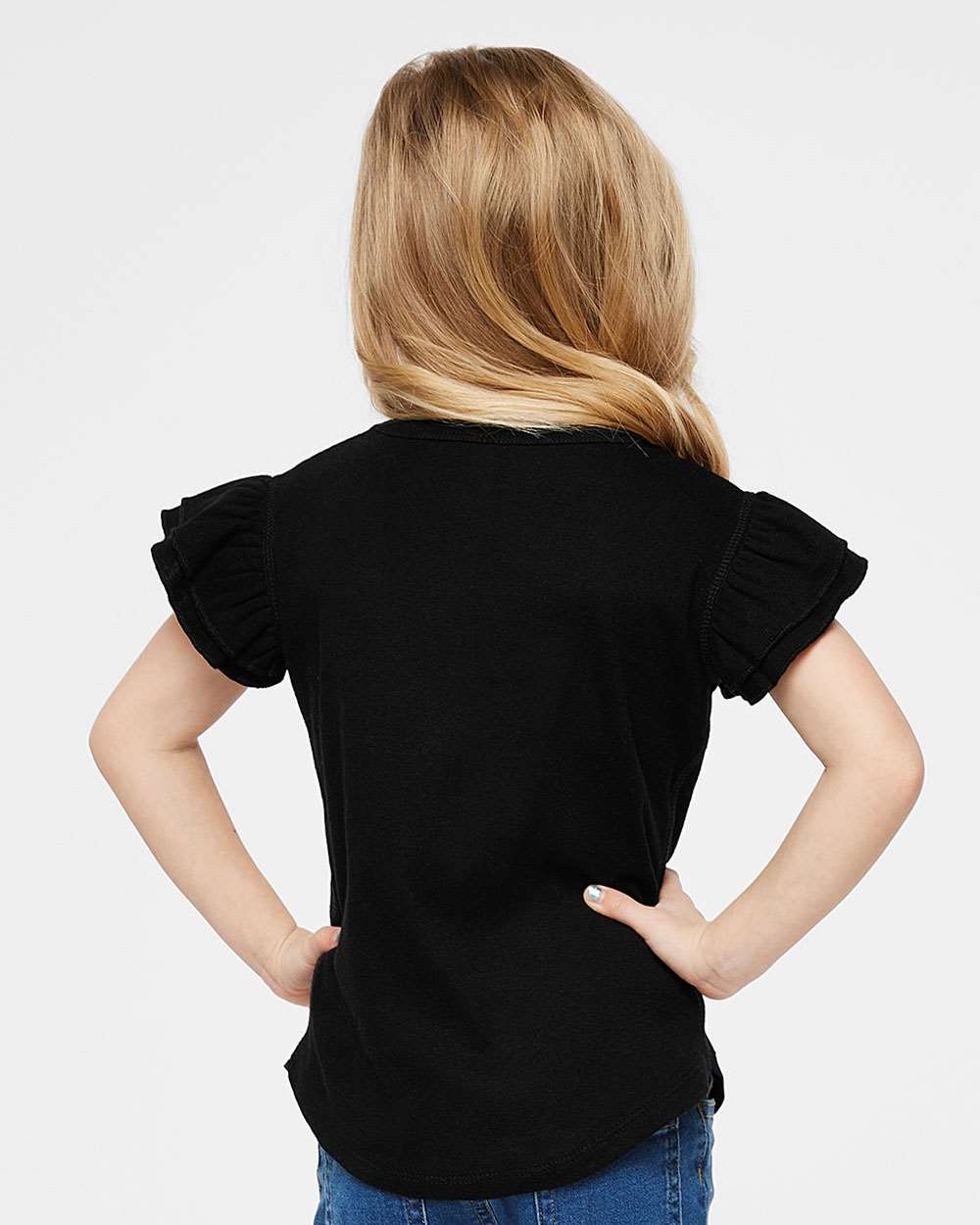 Toddler Flutter Sleeve Tee - OnModelBack - B06738503 - Black