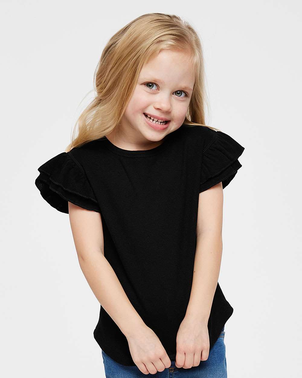 Toddler Flutter Sleeve Tee - OnModelFront - B06738503 - Black