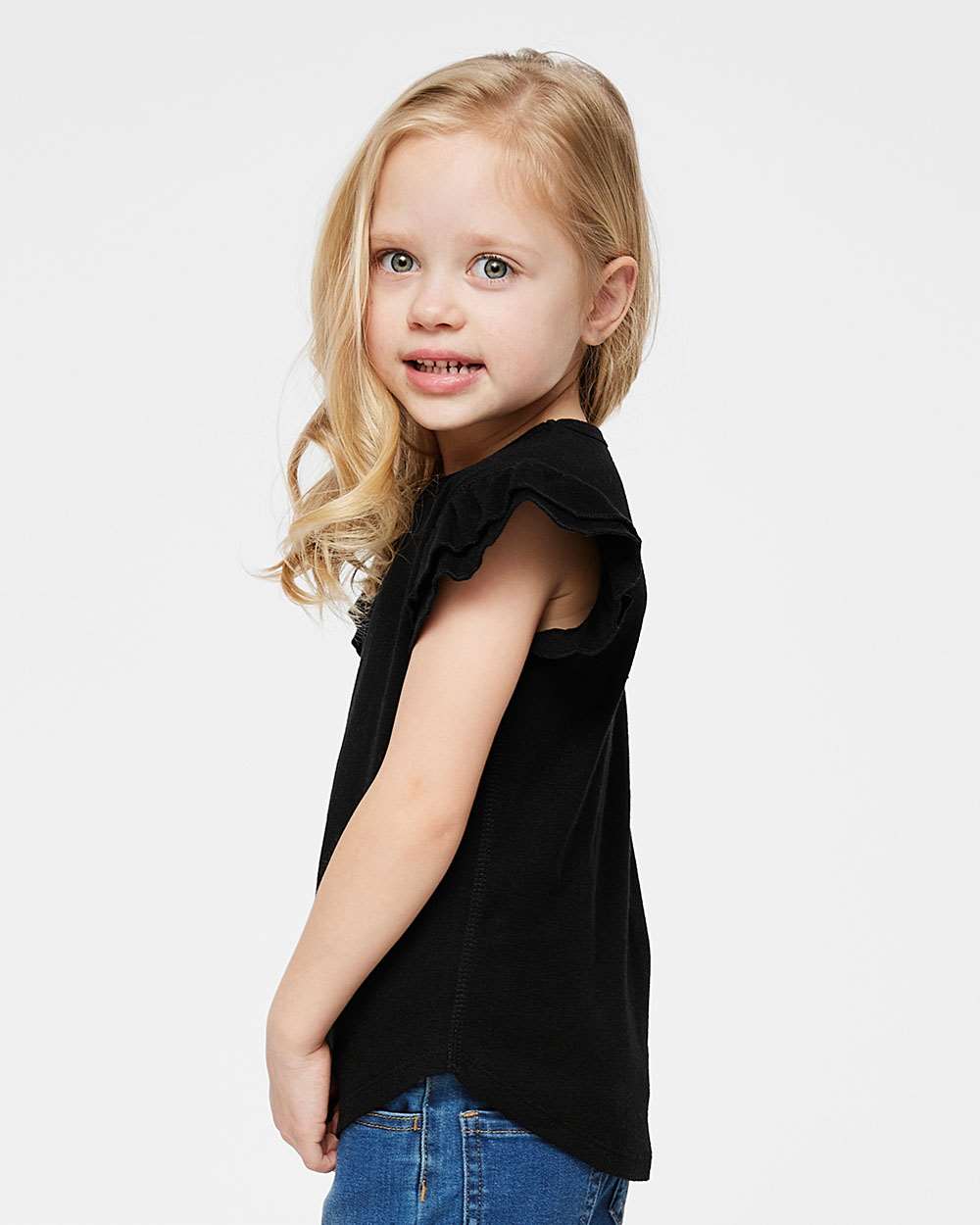 Toddler Flutter Sleeve Tee - OnModelSide - B06738503 - Black