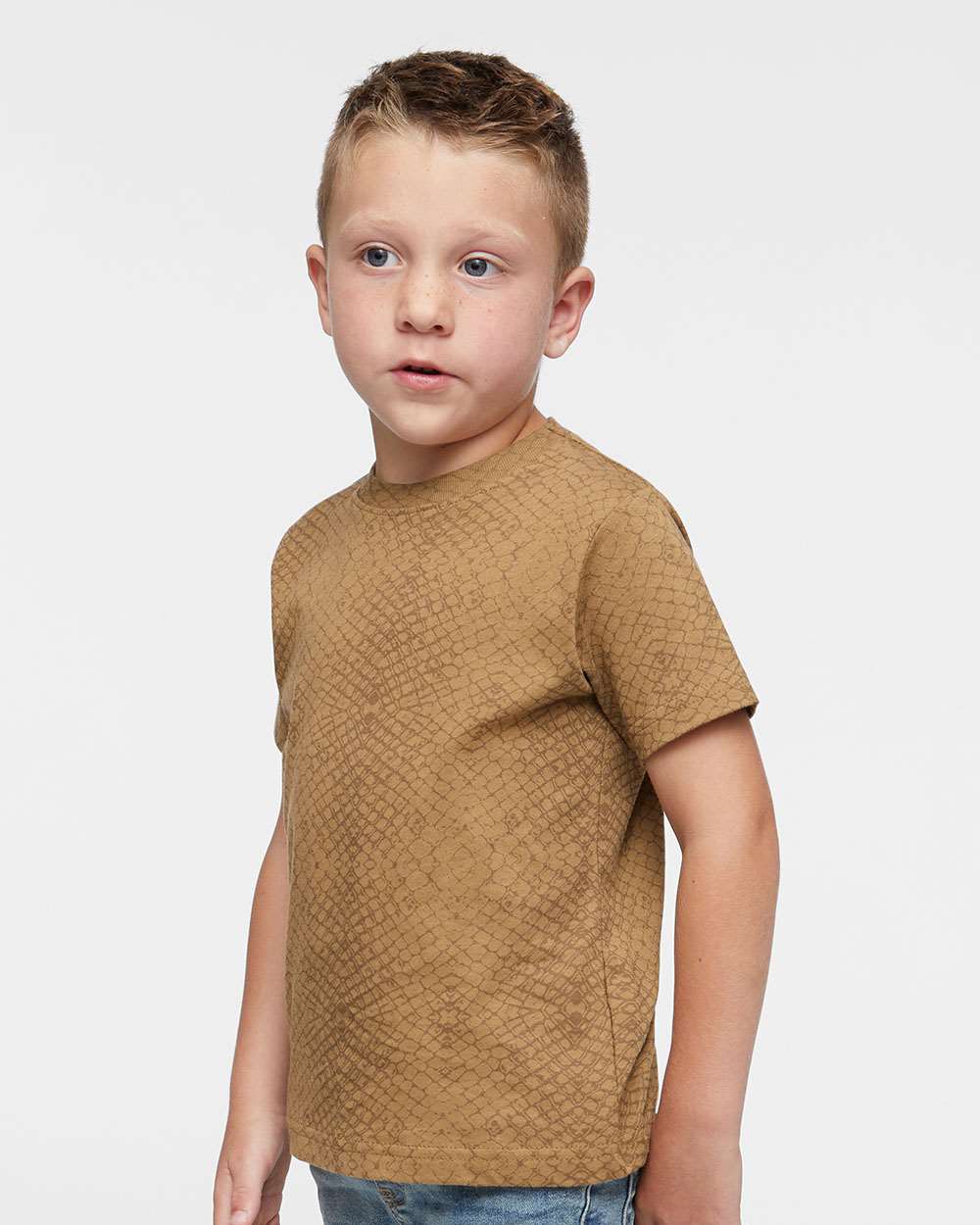 Toddler Fine Jersey Tee - OnModelSide - B31838203 - Brown Reptile
