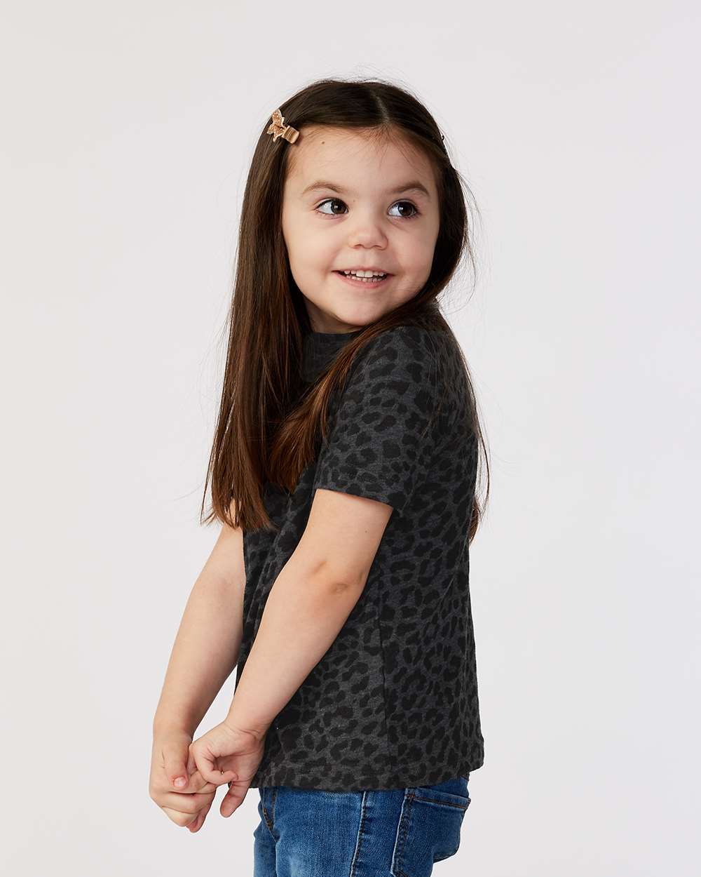 Toddler Fine Jersey Tee - OnModelSide - B31838853 - Black Leopard