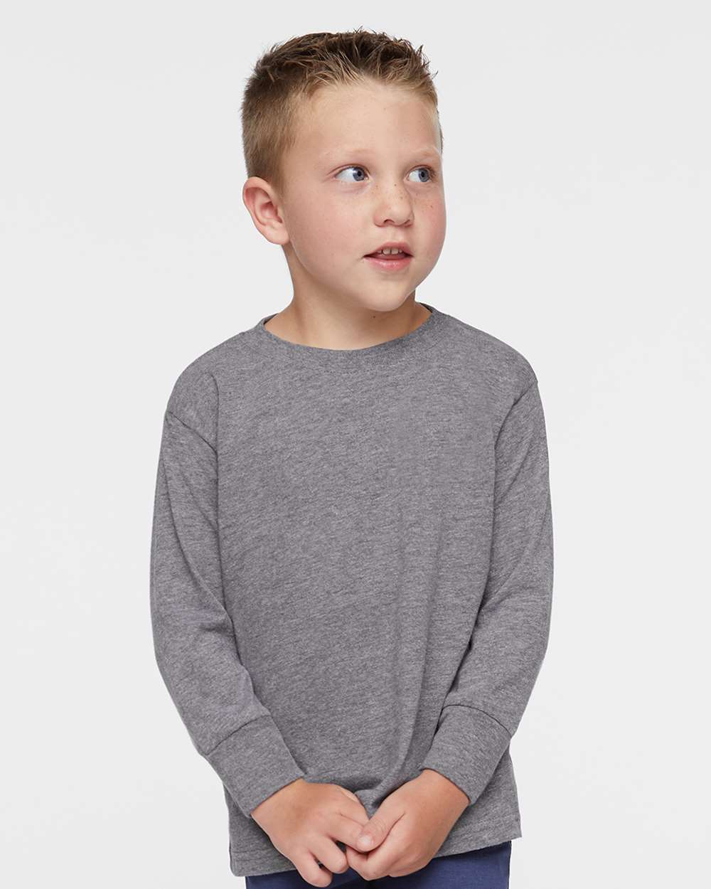 Toddler Fine Jersey Long Sleeve Tee - OnModelFront - B24638132 - Granite Heather