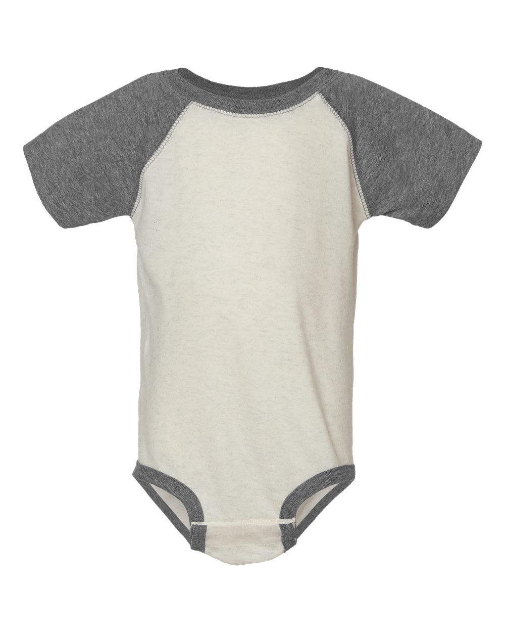 Infant Baseball Fine Jersey Bodysuit - Front - B30538243 - Natural Heather/ Granite Heather