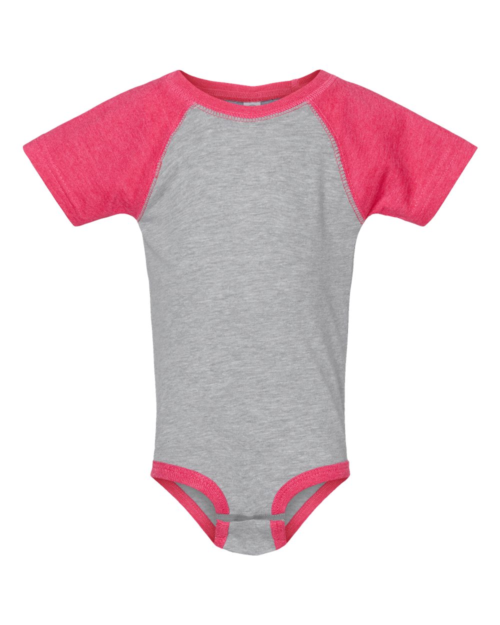 Infant Baseball Fine Jersey Bodysuit - Front - B30538311 - Vintage Heather/ Vintage Hot Pink