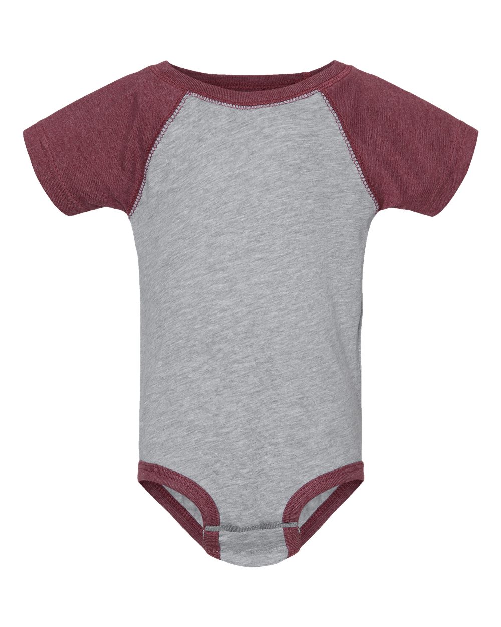 Infant Baseball Fine Jersey Bodysuit - Front - B30538531 - Vintage Heather/ Vintage Burgundy