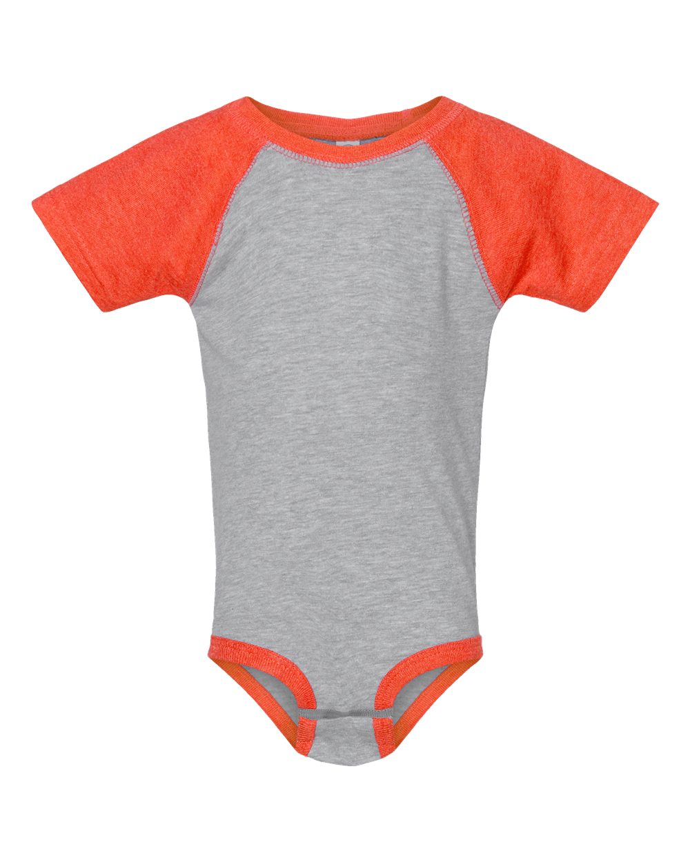 Infant Baseball Fine Jersey Bodysuit - Front - B30538662 - Vintage Heather/ Vintage Orange