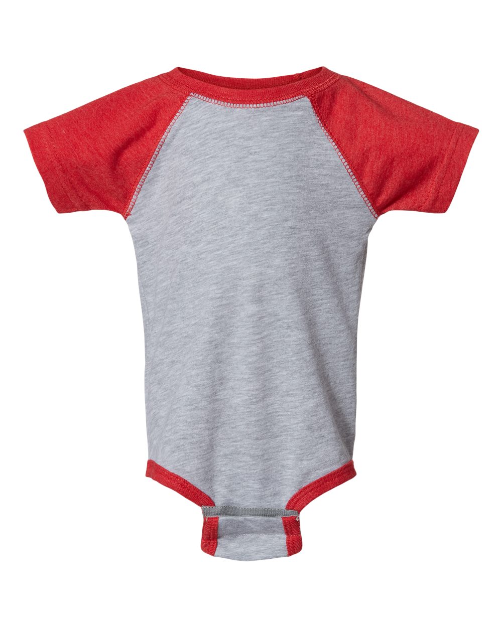 Infant Baseball Fine Jersey Bodysuit - Front - B30538701 - Vintage Heather/ Vintage Red