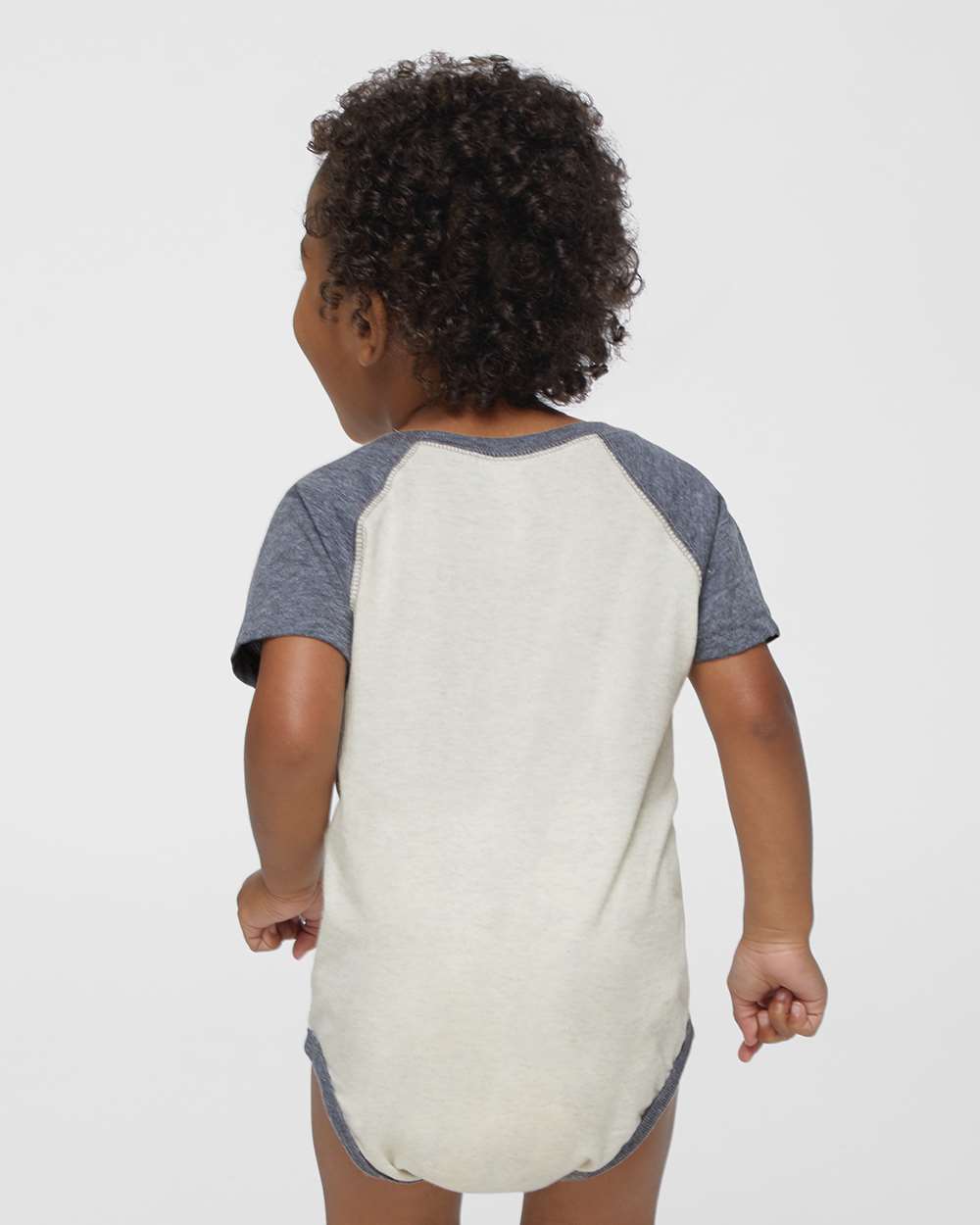 Infant Baseball Fine Jersey Bodysuit - OnModelBack - B30538243 - Natural Heather/ Granite Heather