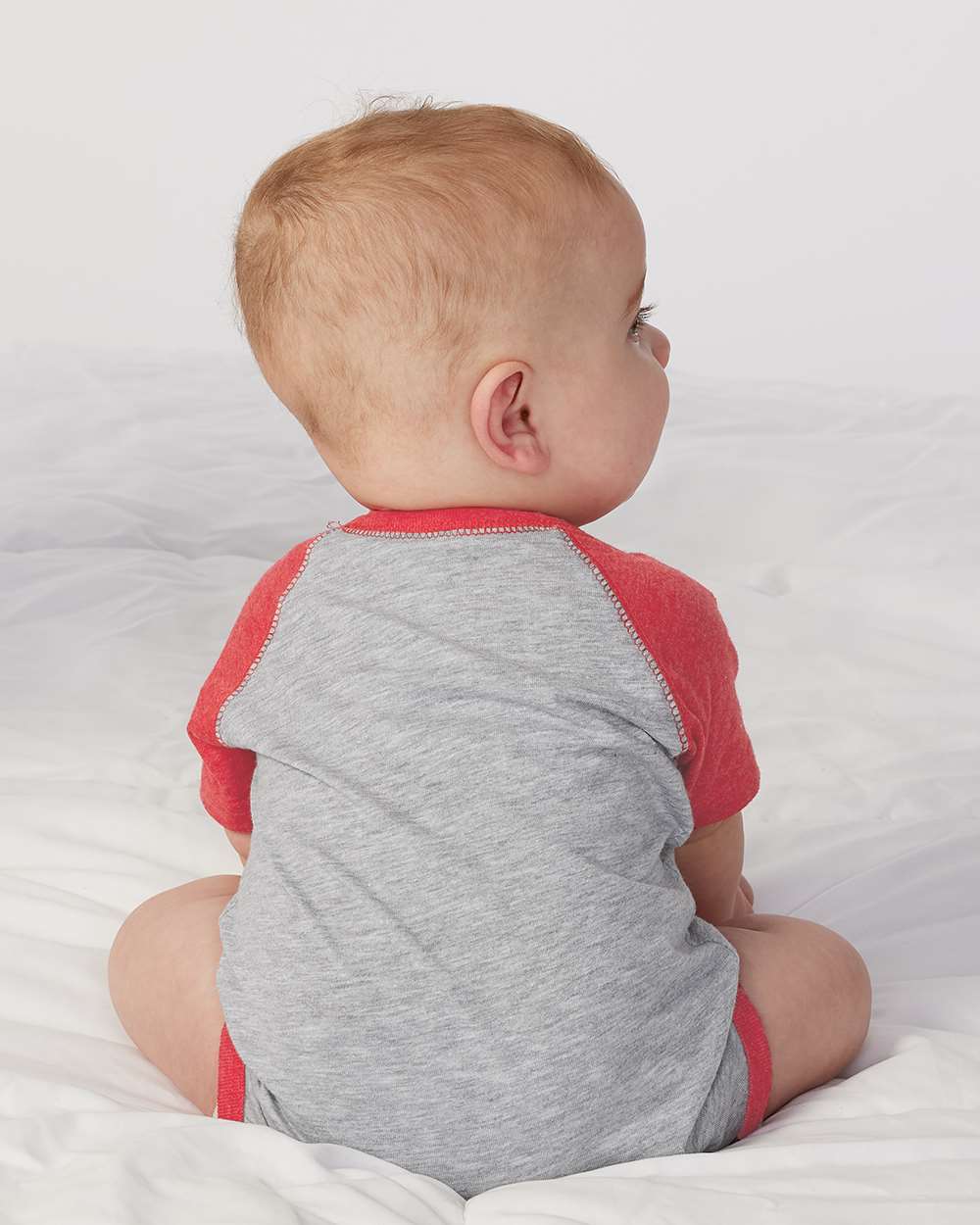 Infant Baseball Fine Jersey Bodysuit - OnModelBack - B30538701 - Vintage Heather/ Vintage Red