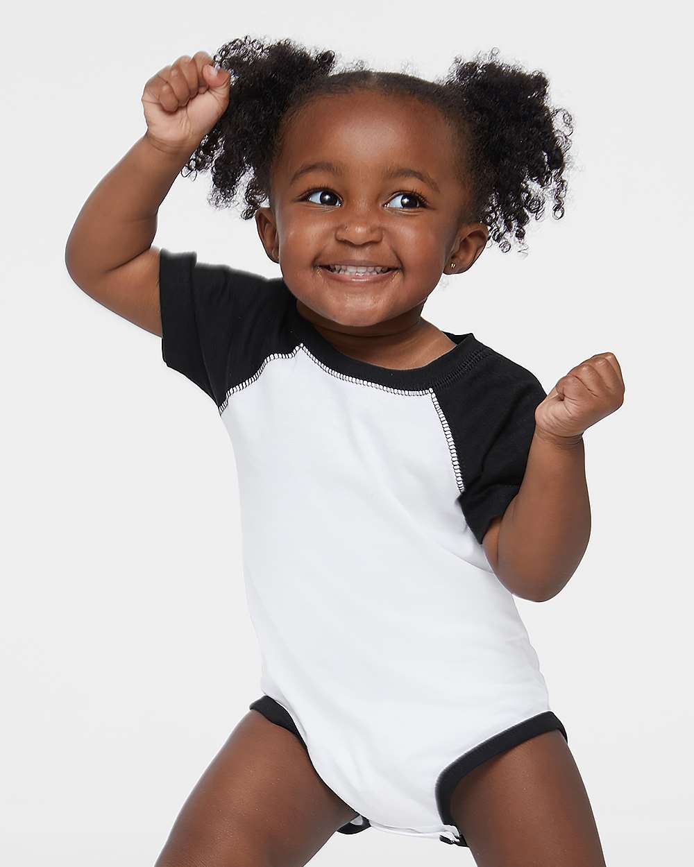 Infant Baseball Fine Jersey Bodysuit - OnModelFront - B30538001 - White Solid/ Black