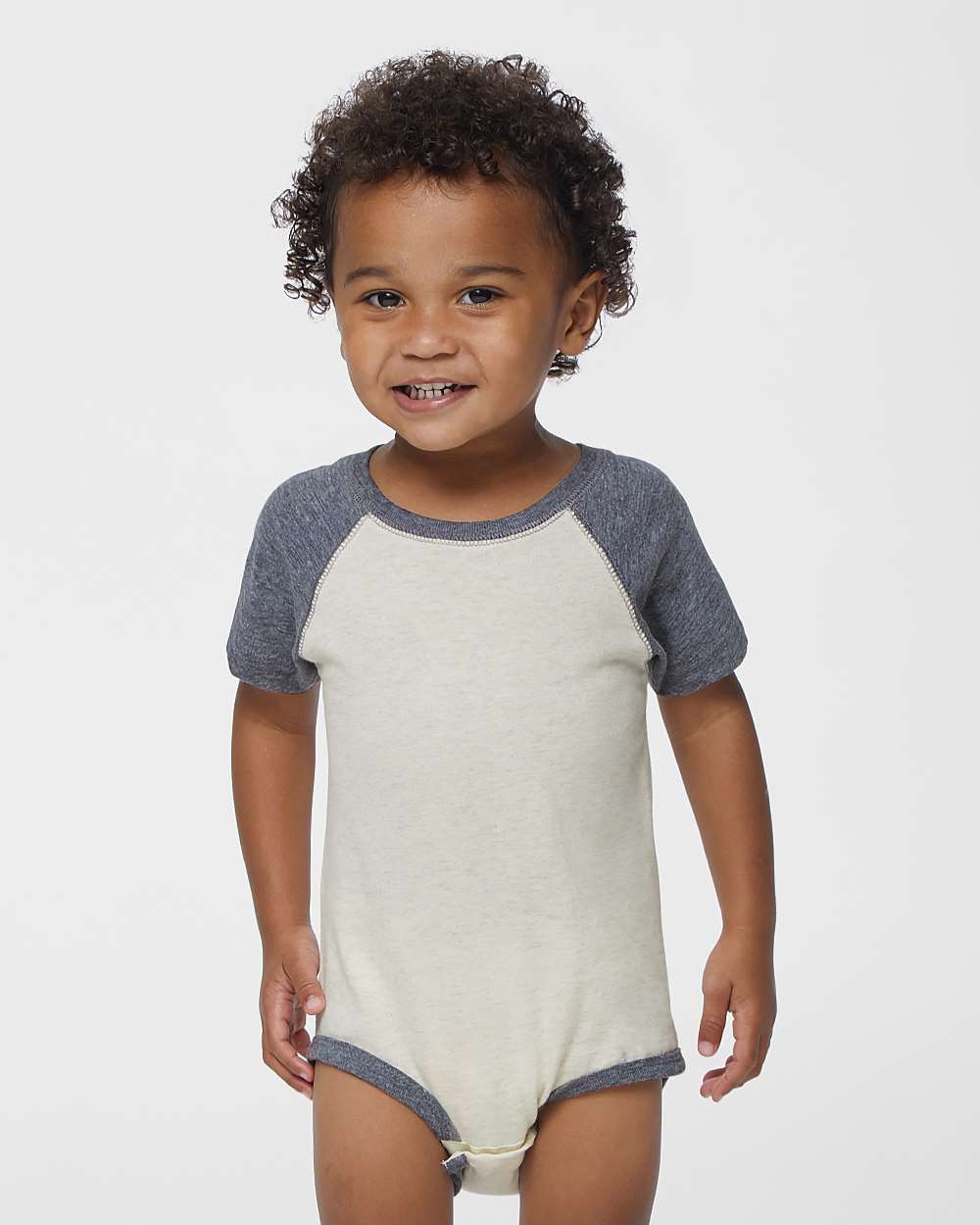 Infant Baseball Fine Jersey Bodysuit - OnModelFront - B30538243 - Natural Heather/ Granite Heather