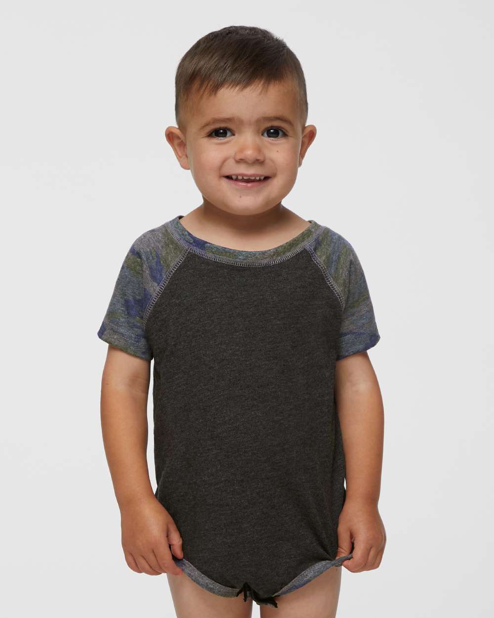 Infant Baseball Fine Jersey Bodysuit - OnModelFront - B30538621 - Vintage Smoke/ Vintage Camo